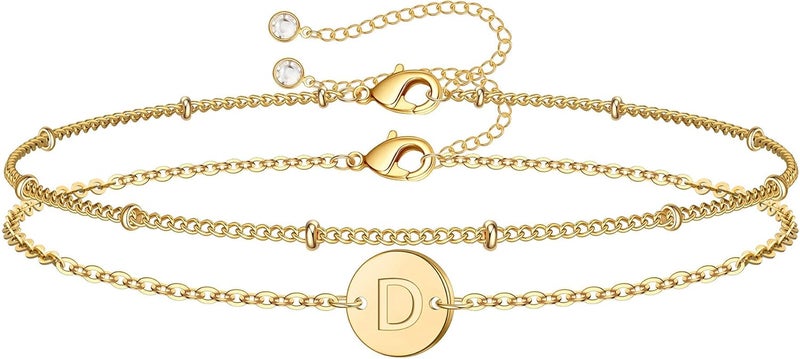 MONOZO Gold Initial Bracelets for Women Girls Valentines Day Gifts - Dainty 14K Gold Plated Layered Beaded Letter Initial Bracelet 26 Alphabet Disc Monogram Charm Bracelet Valentines Day Gifts for Her - Image 1